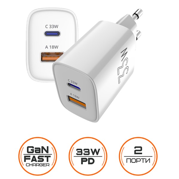 Фото - Мережевий зарядний пристрій Sigma mobile X-power 33W GaN, PD, QC (1xUSB-C + 1xUSB-A) White (PS33-01)